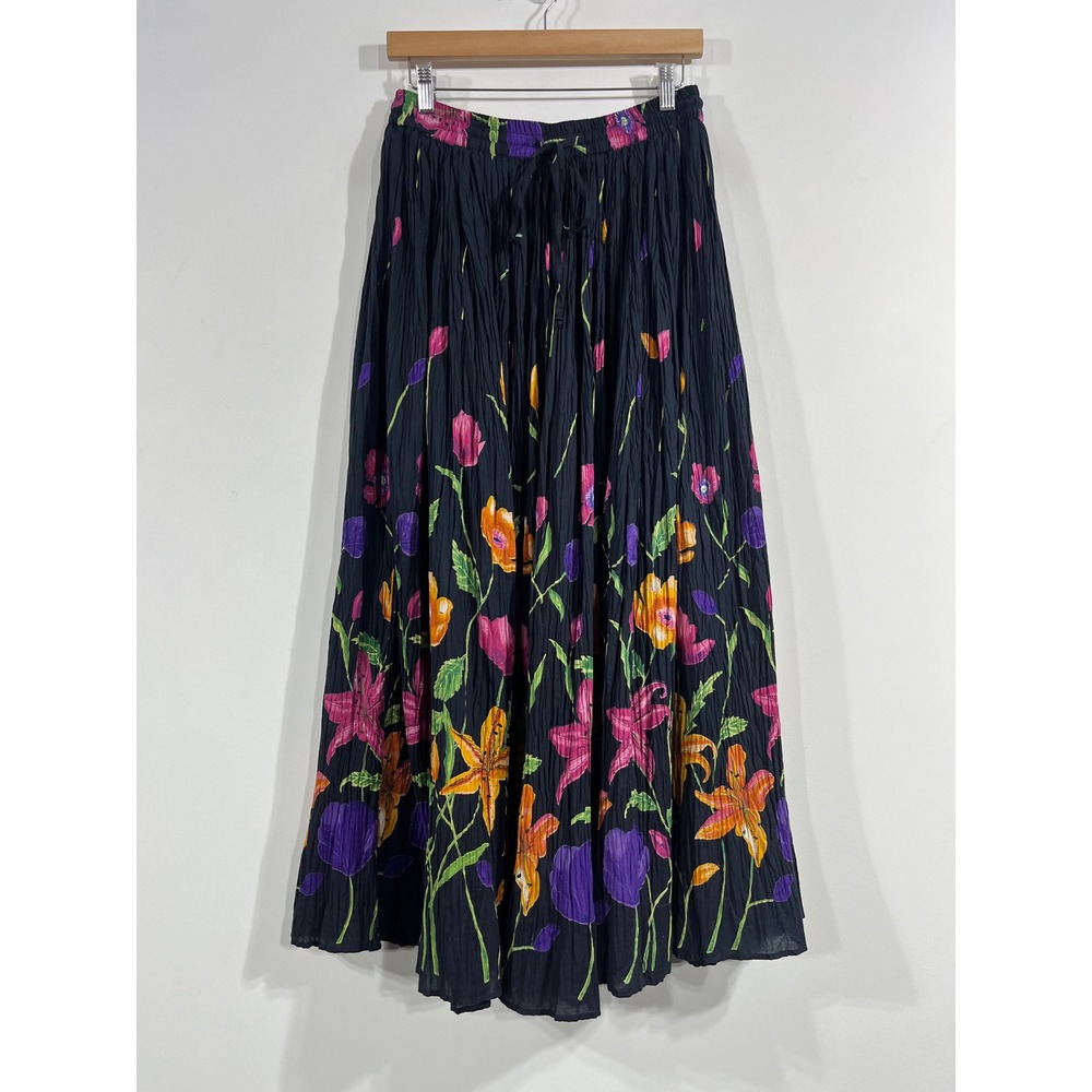 Phool VTG 90s Dark Cottagecore Boho Cotton Floral Maxi Skirt Medium Broomstick